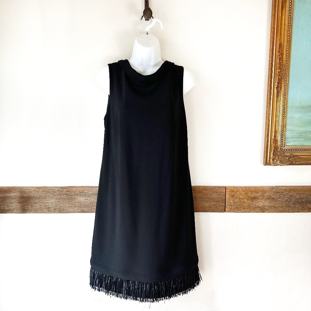 Joseph Ribkoff Black Dress Removable Fringe Bottom Size 10 154007